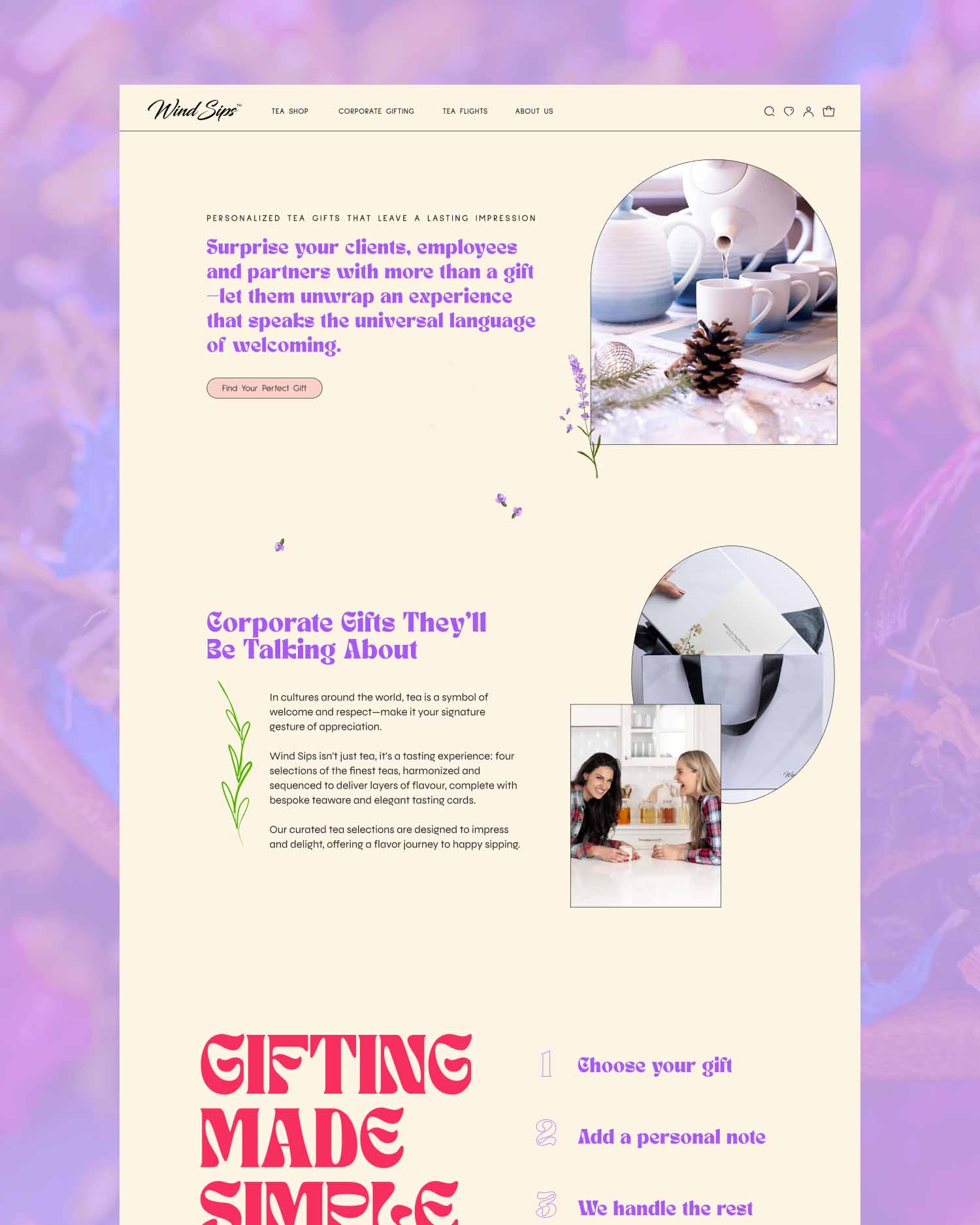 Wind Sips website design - corporate gifting landing page